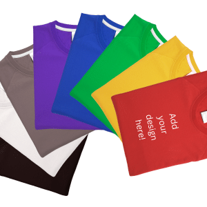Excited event attendees wearing custom-printed T-shirts, showcasing the vibrant branding for their club or restaurant.